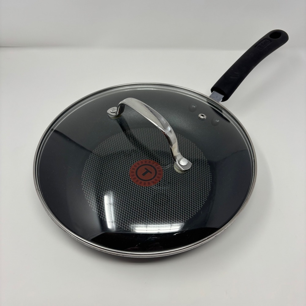 T-Fal 10 Inch Nonstick Fry Pan with Glass Lid Black Aluminum Skillet Thermo-Spot